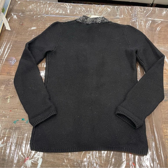 Tory Burch Black Cardigan Sweater with V-neck and Floral Trim - Picture 11 of 14